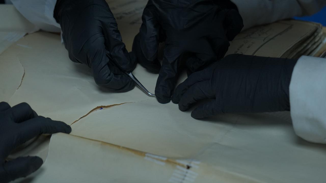 Trabajo de restauración con pinzas